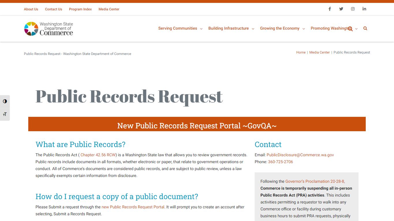 Public Records Request - Washington State Department of Commerce