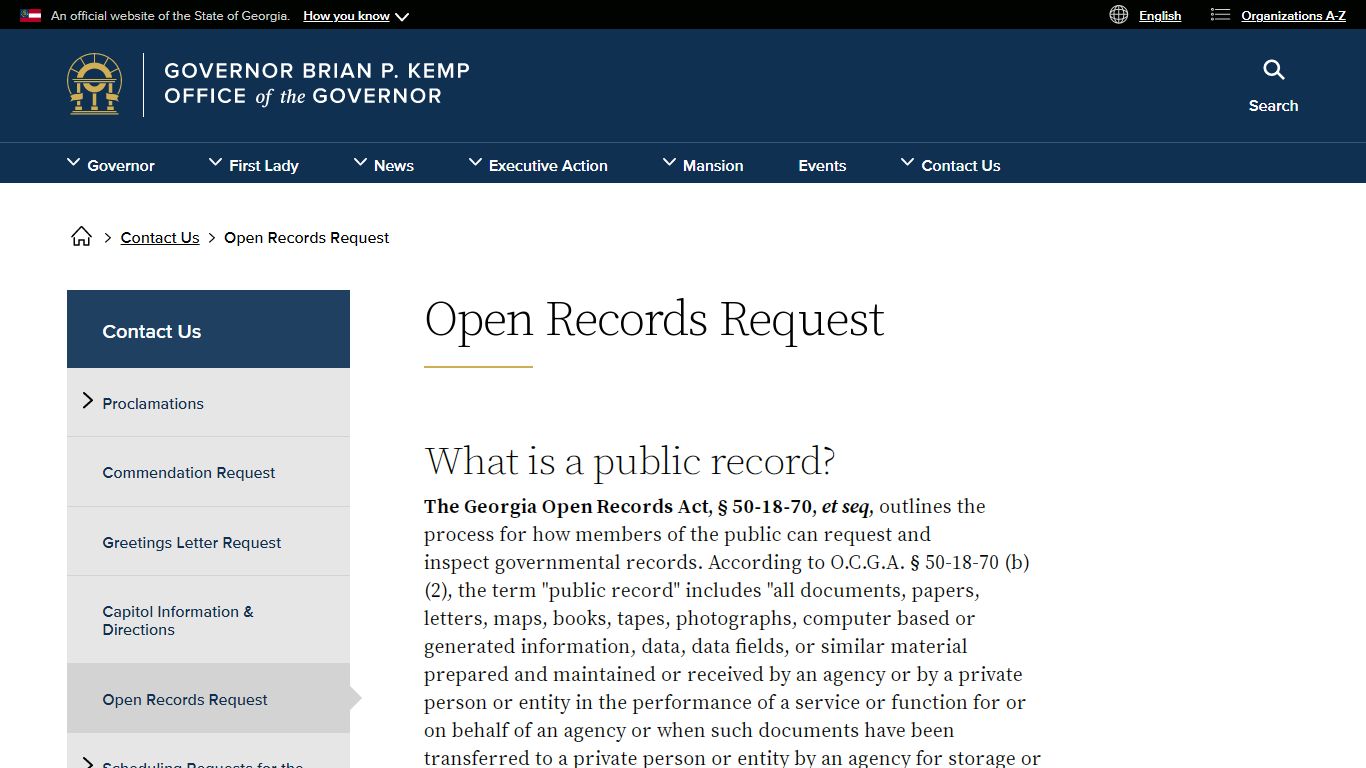 Open Records Request - Governor Brian P. Kemp Office of the Governor